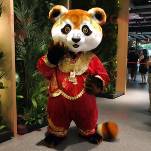 Gull rød panda maskot drakt...