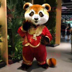 Gold Red Panda mascot costume character dressed with a Dress Pants and Anklets