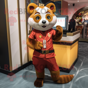 Gold Red Panda mascot costume character dressed with a Dress Pants and Anklets