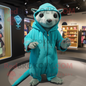 Cyan Mongoose mascot costume character dressed with a Cover-up and Shoe laces