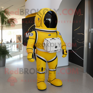 Gul Astronaut maskot kostym...