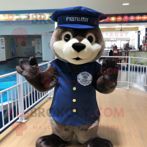 Navy Otter mascot costume character dressed with a One-Piece Swimsuit and Mittens