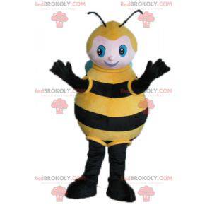 Mascotte de grosse abeille noire jaune et bleue - Redbrokoly.com
