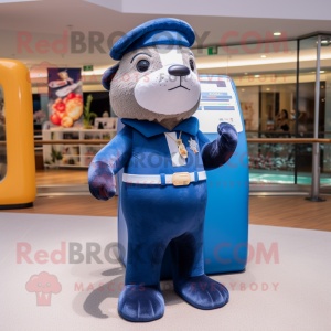 Navy Otter mascot costume character dressed with a One-Piece Swimsuit and Mittens