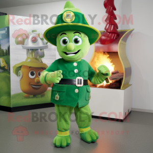 Green Fire Fighter mascot costume character dressed with a Ball Gown and Beanies