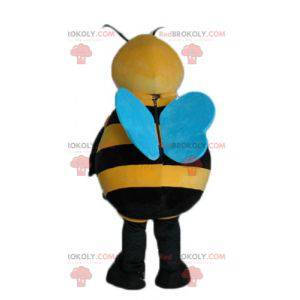 Mascotte de grosse abeille noire jaune et bleue - Redbrokoly.com