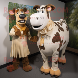 Tan Holstein Cow mascotte...