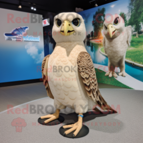 Beige Falcon mascot costume character dressed with a Ball Gown and Shoe laces