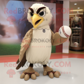Beige Falcon mascot costume character dressed with a Ball Gown and Shoe laces