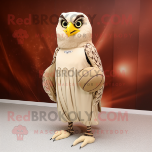 Beige Falcon mascot costume character dressed with a Ball Gown and Shoe laces