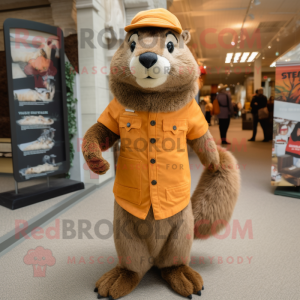 Brown Marmot mascot costume character dressed with a Sheath Dress and Caps