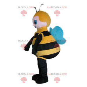 Mascotte de grosse abeille noire jaune et bleue - Redbrokoly.com