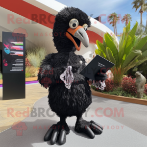 Black Ostrich mascot costume character dressed with a Rash Guard and Clutch bags