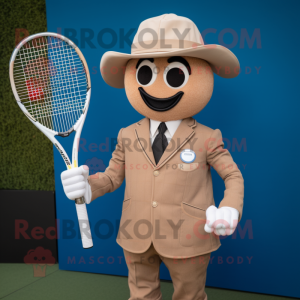 Tan Tennis Racket mascot costume character dressed with a Suit Jacket and Berets