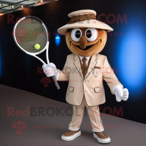 Tan Tennis Racket mascot costume character dressed with a Suit Jacket and Berets