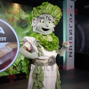 Silver Caesar Salad mascot costume character dressed with a Blouse and Digital watches
