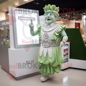 Silver Caesar Salad mascot costume character dressed with a Blouse and Digital watches