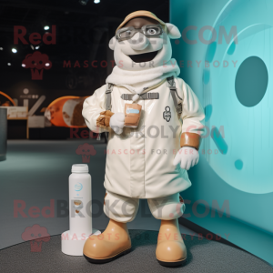 Cream Bottle Of Milk mascot costume character dressed with a Parka and Smartwatches
