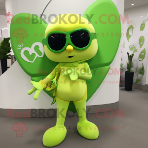 Lime Green Cupid mascot costume character dressed with a Leggings and Sunglasses