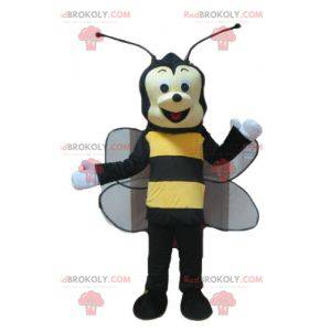 Sonriente mascota abeja avispa negra y amarilla - Redbrokoly.com