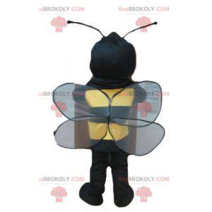 Mascote da abelha vespa preta e amarela sorridente -