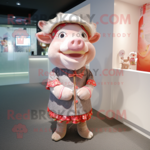 nan Sow mascot costume character dressed with a Mini Dress and Hats
