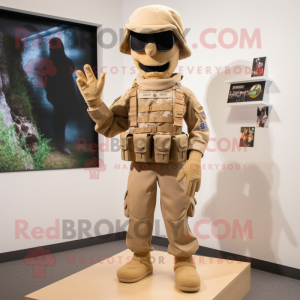 Tan Army Soldier mascot costume character dressed with a Skinny Jeans and Clutch bags