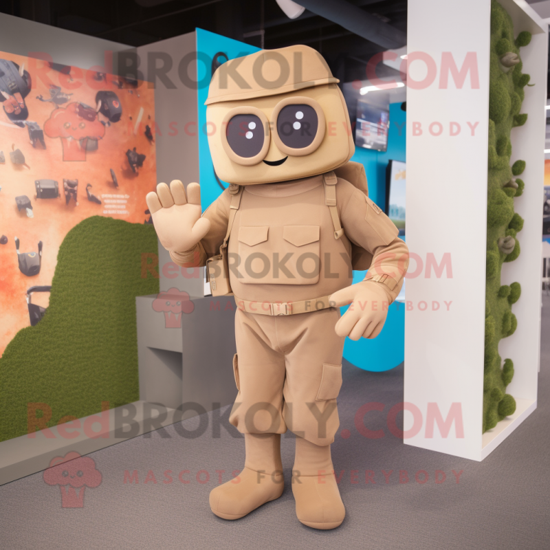 Tan Army Soldier mascot costume character dressed with a Skinny Jeans and Clutch bags