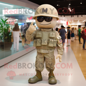 Tan Army Soldier mascot costume character dressed with a Skinny Jeans and Clutch bags