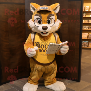Guld Bobcat maskot kostume...