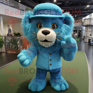 Cyan Tamer Lion mascot costume character dressed with a Romper and Hats