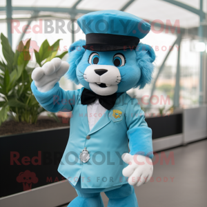 Cyan Tamer Lion mascot costume character dressed with a Romper and Hats