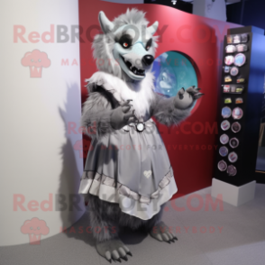 Gray Hyena mascot costume character dressed with a Ball Gown and Digital watches