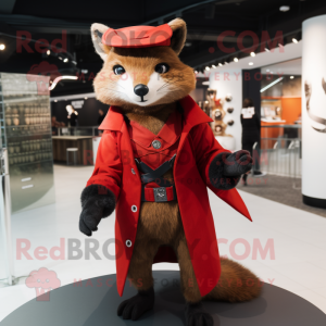 Red Marten mascot costume character dressed with a Trousers and Shawl pins