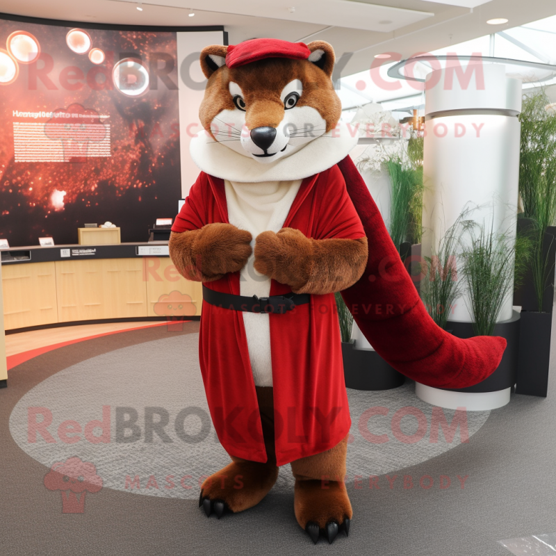 Red Marten mascot costume character dressed with a Trousers and Shawl pins