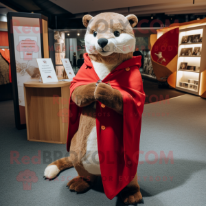 Red Marten mascot costume character dressed with a Trousers and Shawl pins
