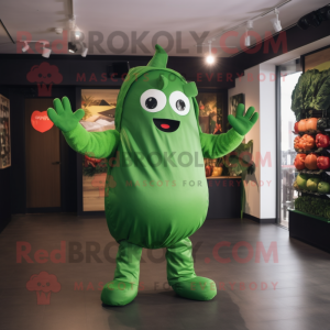 Forest Green Pepper mascot costume character dressed with a Poplin Shirt and Mittens