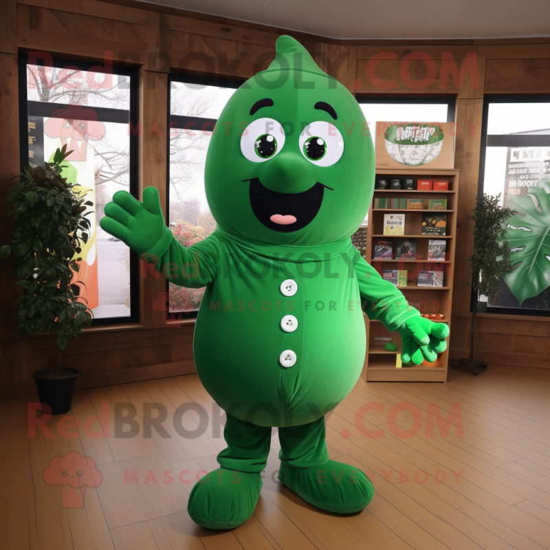 Forest Green Pepper mascot costume character dressed with a Poplin Shirt and Mittens