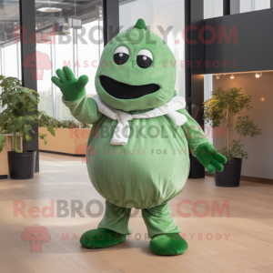 Forest Green Pepper mascot costume character dressed with a Poplin Shirt and Mittens