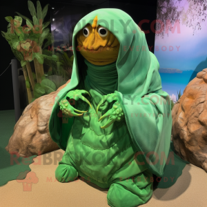 Green Hermit Crab mascot costume character dressed with a Cover-up and Wraps