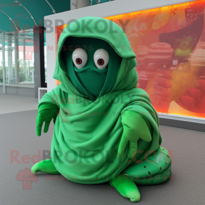 Green Hermit Crab mascot costume character dressed with a Cover-up and Wraps