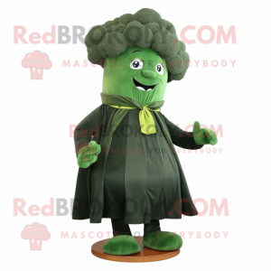 Forest Green Broccoli mascot costume character dressed with a A-Line Dress and Shoe clips