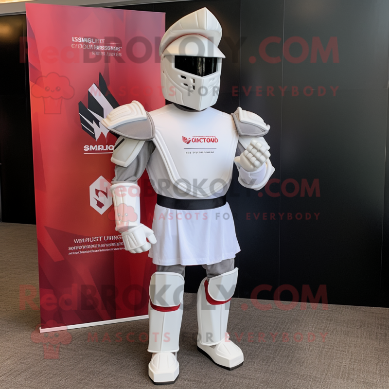 White Spartan Soldier mascot costume character dressed with a Polo Shirt and Pocket squares White Spartan Soldier mascot costume character dressed with a Polo Shirt and Pocket squares