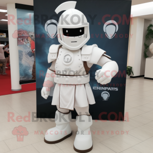 White Spartan Soldier mascot costume character dressed with a Polo Shirt and Pocket squares