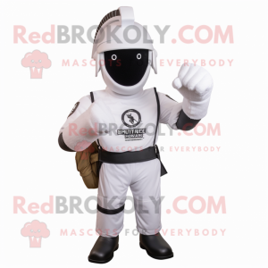 White Spartan Soldier mascot costume character dressed with a Polo Shirt and Pocket squares