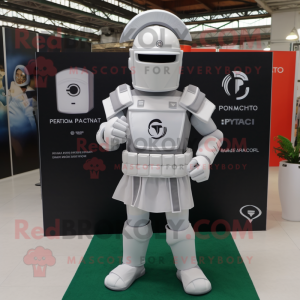 White Spartan Soldier mascot costume character dressed with a Polo Shirt and Pocket squares