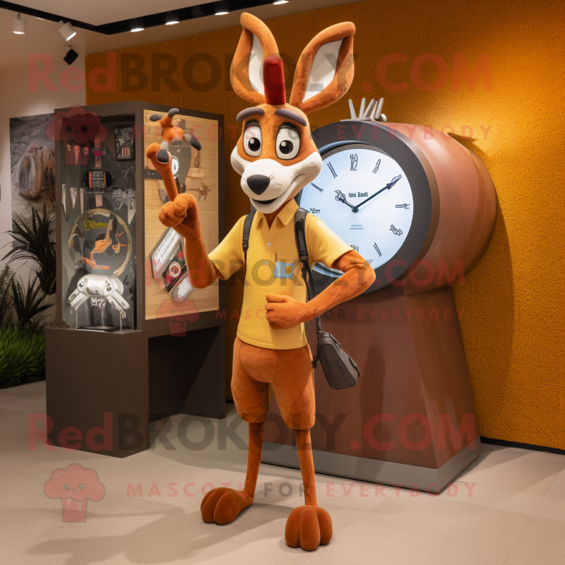 Rust Gazelle mascot costume character dressed with a Shorts and Watches Rust Gazelle mascot costume character dressed with a Shorts and Watches