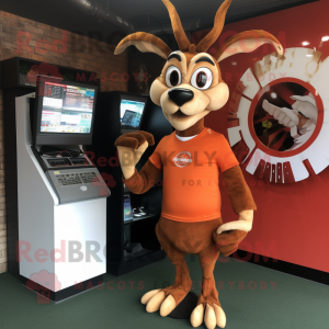 Rust Gazelle mascot costume character dressed with a Shorts and Watches