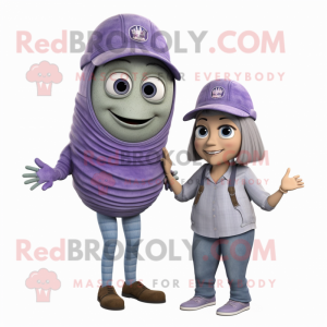 Lavender Trilobite mascot costume character dressed with a Mom Jeans and Caps