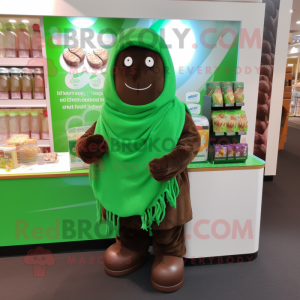 Green Chocolate Bar mascot costume character dressed with a Polo Tee and Shawls